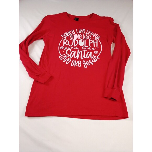 Women's /Junior Christmas Rudolph Santa Jesus Long Sleeve Red T-shirt Size Small - Picture 5 of 14